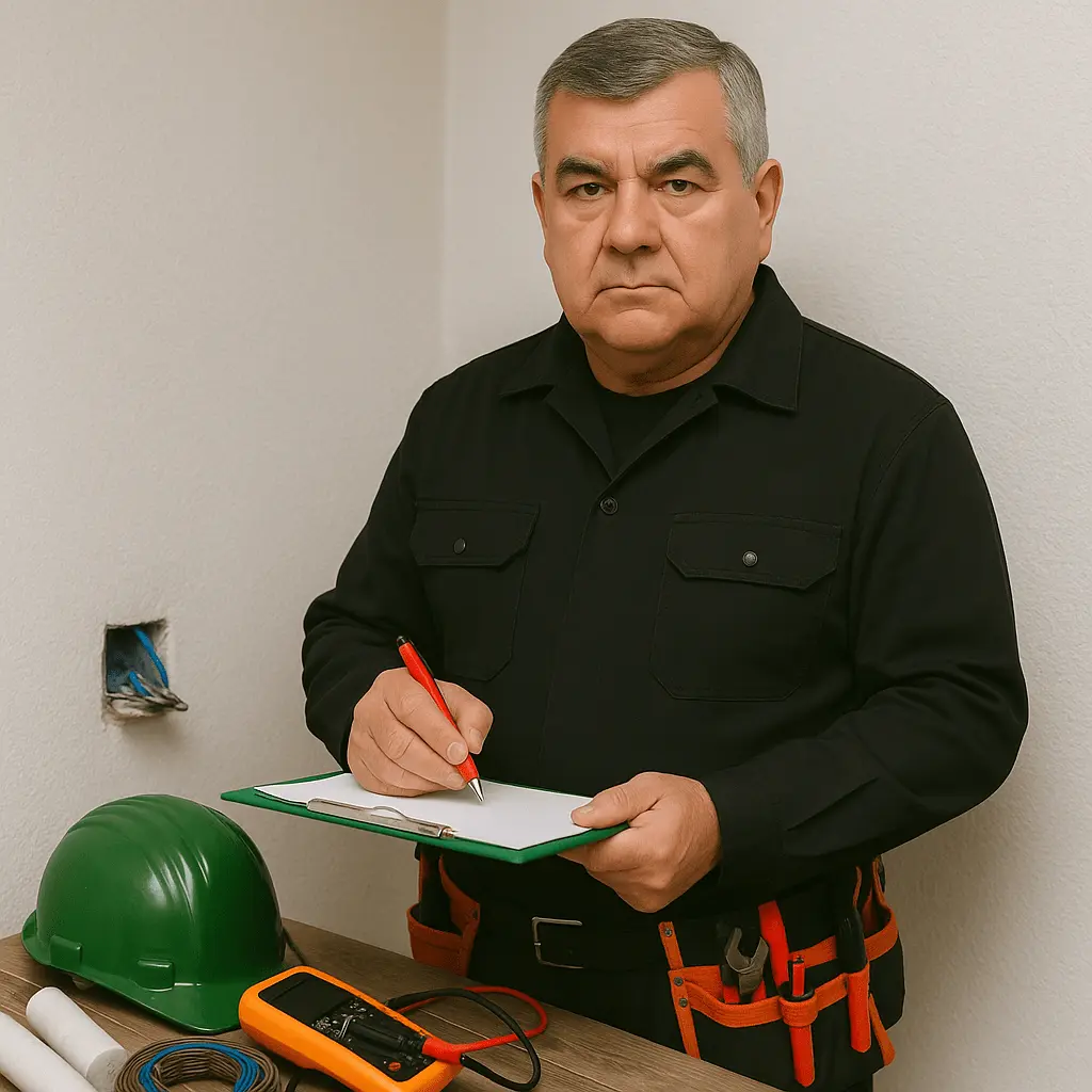 Elektriker bei der Arbeitsvorbereitung