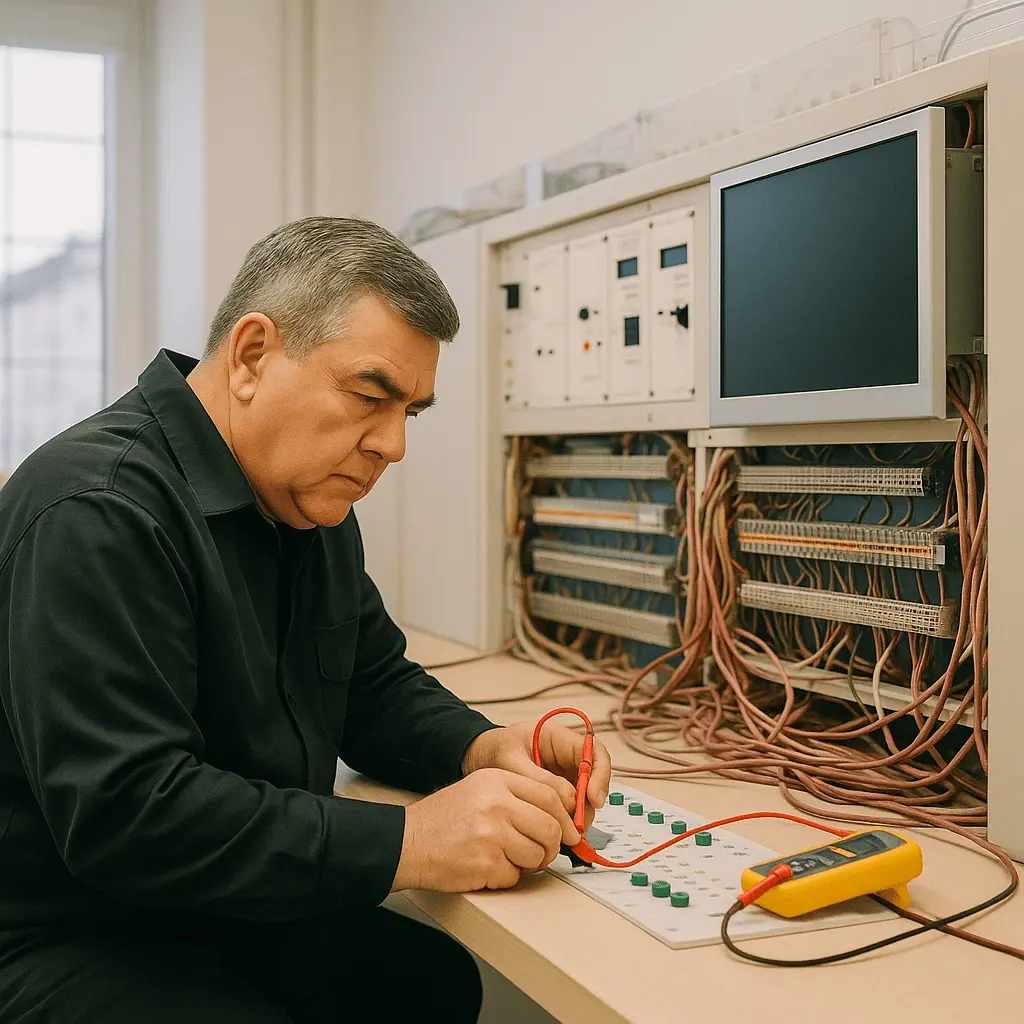Elektronikprüfung im Technikraum